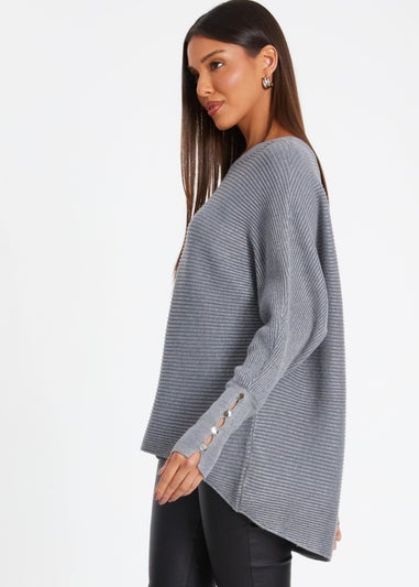 Quiz Grey Light Knit Buttoned Jumper