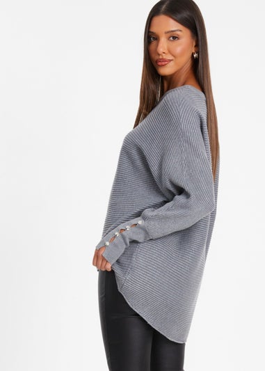 Quiz Grey Light Knit Buttoned Jumper