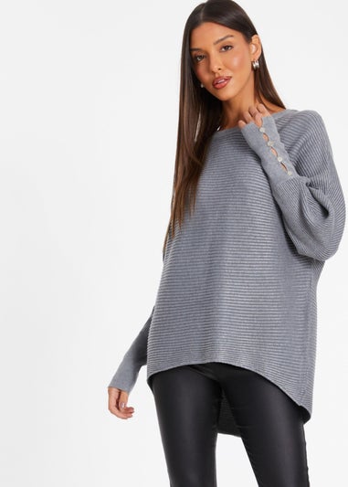 Quiz Grey Light Knit Buttoned Jumper