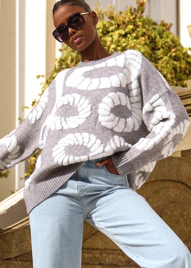 Quiz Grey Knit Printed Jumper