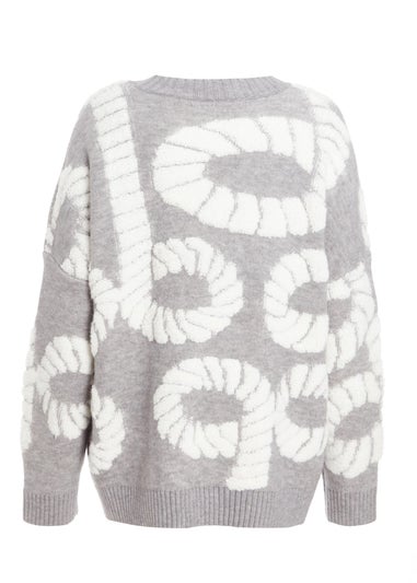 Quiz Grey Knit Printed Jumper