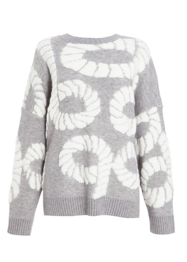 Quiz Grey Knit Printed Jumper