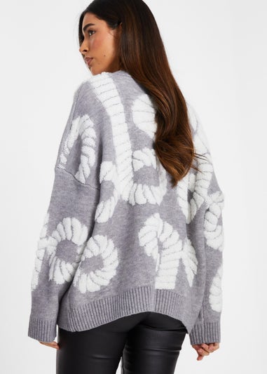 Quiz Grey Knit Printed Jumper