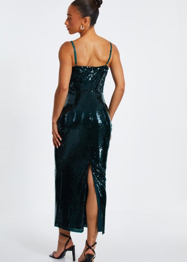 Quiz Green Sequin Midaxi Dress