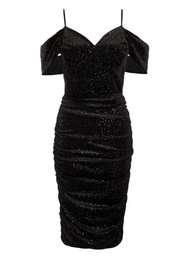 Quiz Black Velvet Glitter Maxi Dress