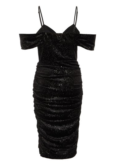 Quiz Black Velvet Glitter Maxi Dress