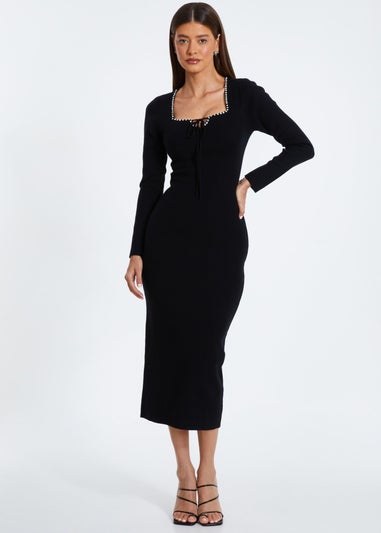 Quiz Black Diamante Trim Jumper Dress