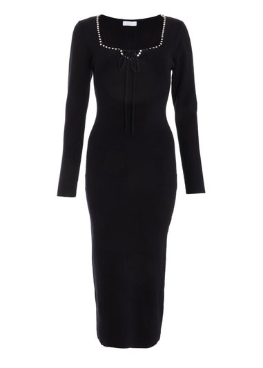 Quiz Black Diamante Trim Jumper Dress