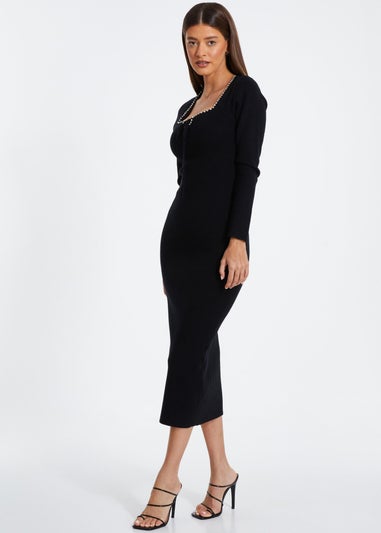 Quiz Black Diamante Trim Jumper Dress