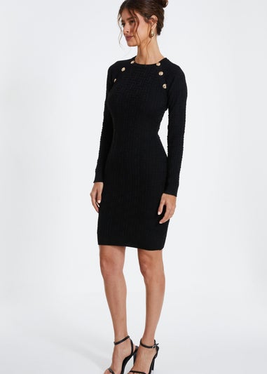 Quiz Black Knitted Jacquard Mini Dress