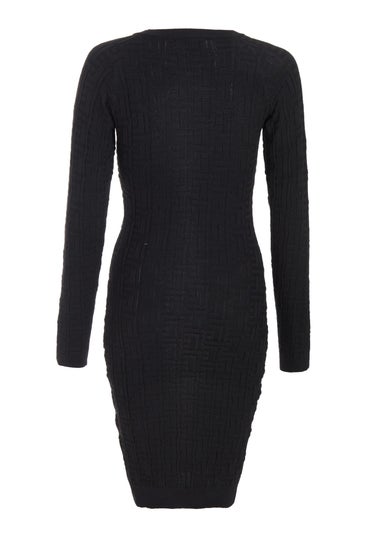 Quiz Black Knitted Jacquard Mini Dress