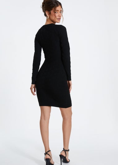 Quiz Black Knitted Jacquard Mini Dress