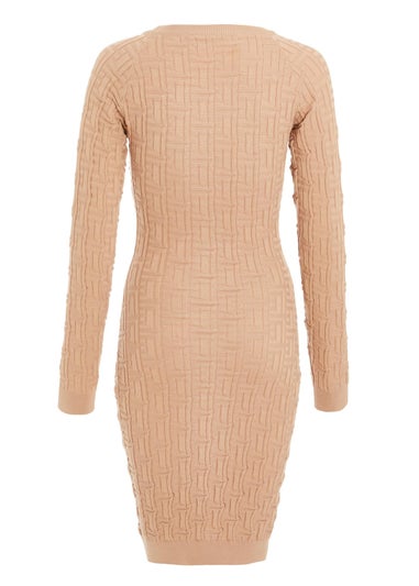 Quiz Stone Knitted Jacquard Mini Dress