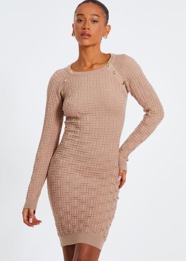 Quiz Stone Knitted Jacquard Mini Dress