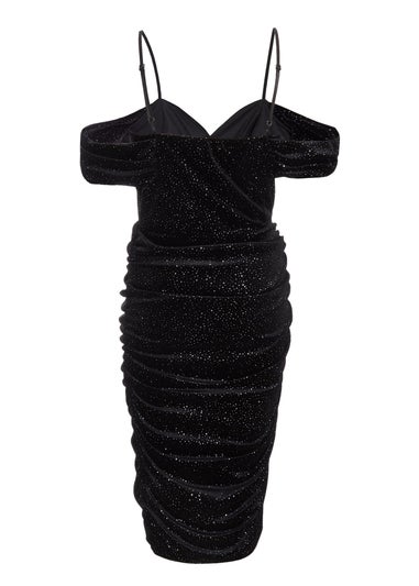 Quiz Black Velvet Glitter Cold Shoulder Midi Dress