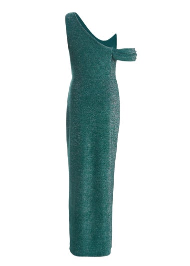 Quiz Green Shimmer Asymmetric Cowl Neck Maxi Dress