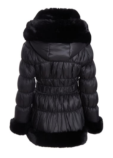 Quiz Black Padded Faux Fur Trim Jacket