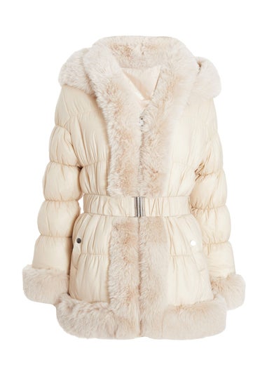 Quiz Stone Padded Faux Fur Trim Jacket