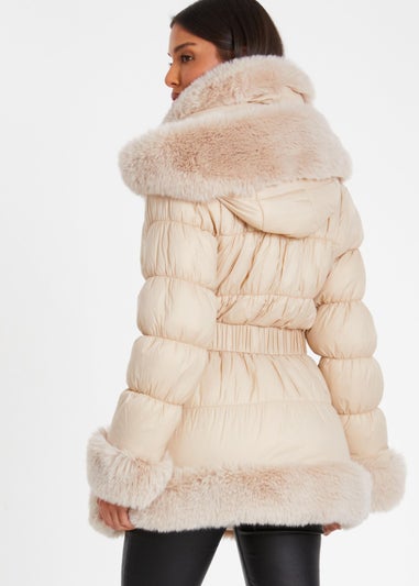 Quiz Stone Padded Faux Fur Trim Jacket