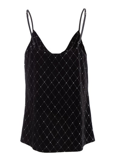 Quiz Black Glitter Velvet Vest Top