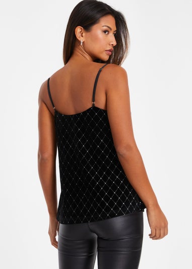 Quiz Black Glitter Velvet Vest Top