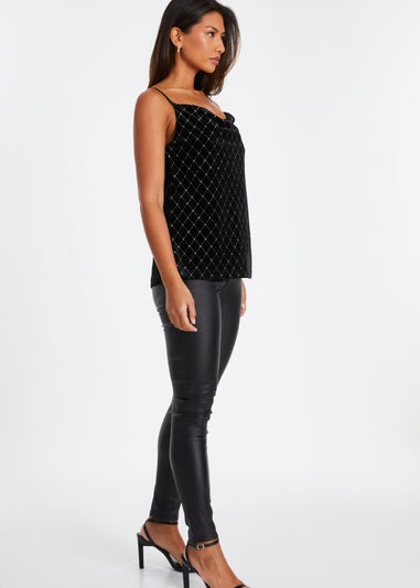 Quiz Black Glitter Velvet Vest Top