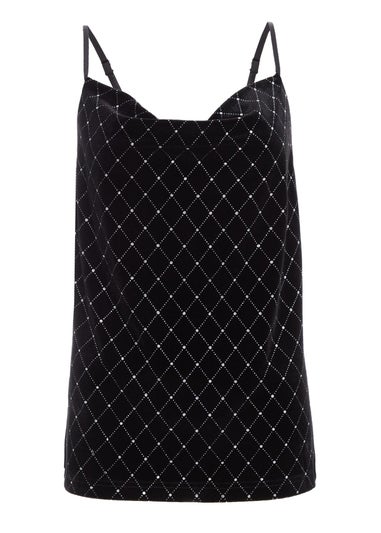 Quiz Black Glitter Velvet Vest Top