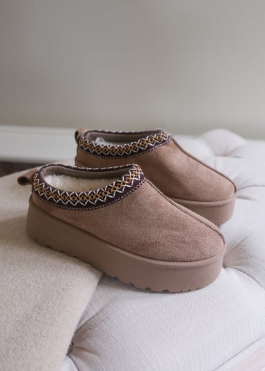 Where's That From Mango Camel Faux-Suede Kids Embroidered Slipper Boots