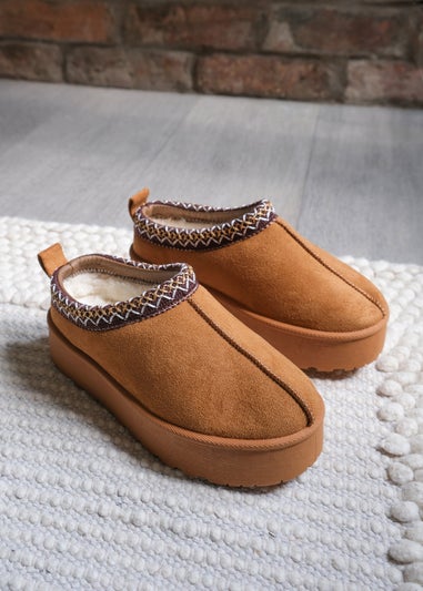 Where's That From Mango Chestnut Faux-Suede Kids Embroidered Slipper Boots