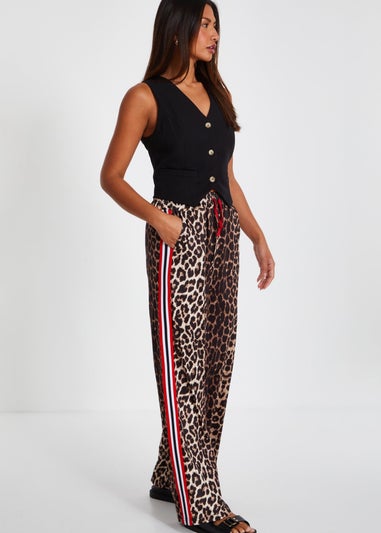 Quiz Stone Animal Print Wide Leg Joggers