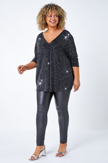 Roman Silver Curve Back Bar Glitter Stretch Top