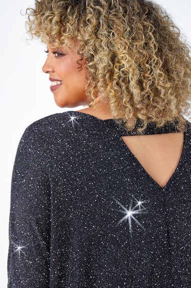 Roman Silver Curve Back Bar Glitter Stretch Top