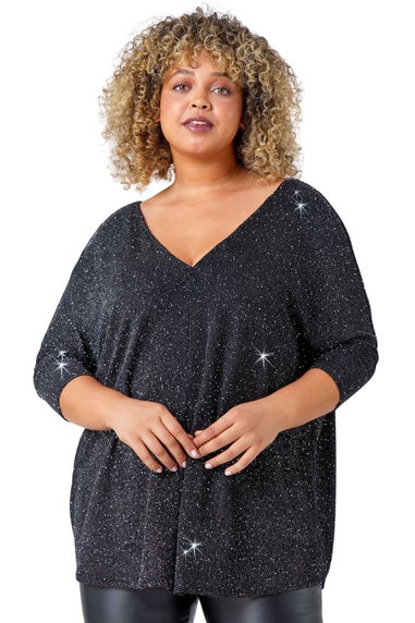 Roman Silver Curve Back Bar Glitter Stretch Top