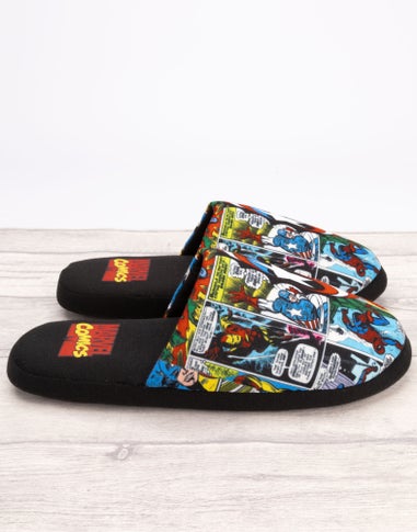 Marvel Mens Black Character All-Over Print Mule Slippers