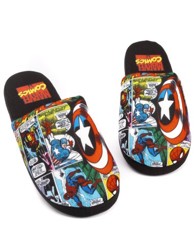 Marvel Mens Black Character All-Over Print Mule Slippers