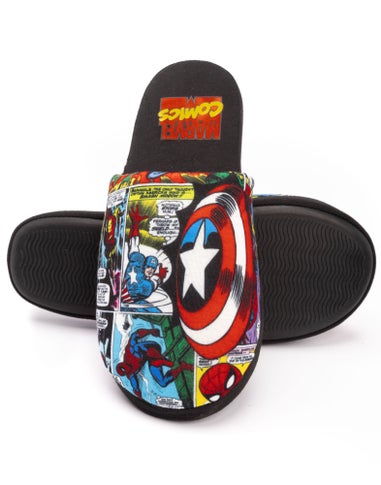 Marvel Mens Black Character All-Over Print Mule Slippers