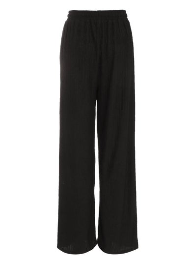 Quiz Black Textured Palazzo Trousers