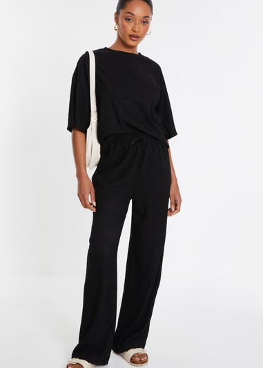 Quiz Black Textured Palazzo Trousers