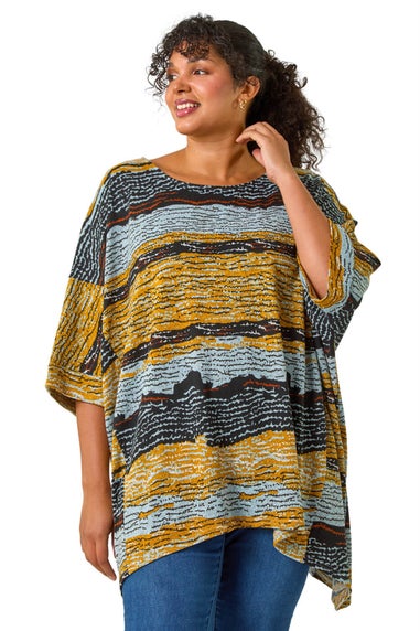 Roman Yellow Curve Stripe Print Snit Top