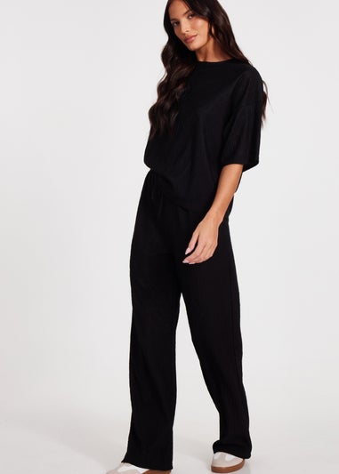 Quiz Black Textured T-Shirt