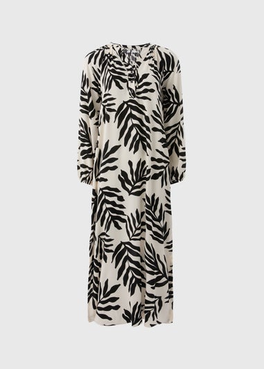White Monochrome Leaf Print Tunic Midaxi Dress