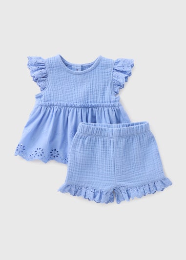 Baby Blue Schiffli Top and Shorts Set (Newborn-23mths)