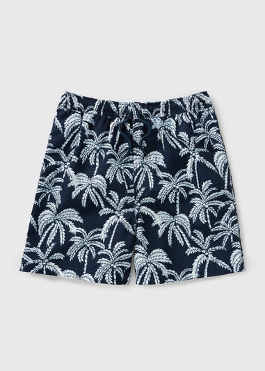 Boys Navy Palm Print Swim Short (7-15yrs)