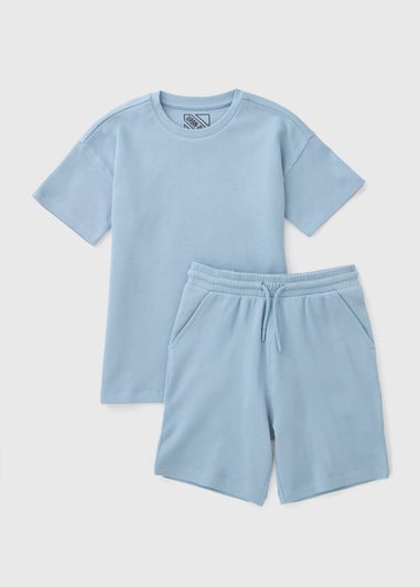 Boys Blue Waffle Top & Shorts Set (7-15yrs)