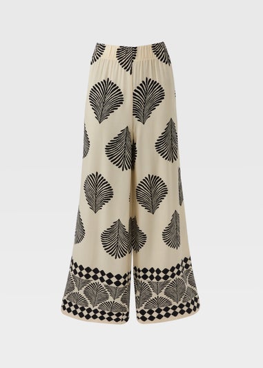 Cream Printed Boarder Wide Leg Trousers