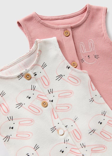2 Pack Baby Pink Bunny Ribbed Rompers (Newborn-18mths)