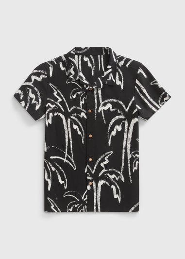 Boys Black Monochrome Palm Tree Shirt (7-15yrs)