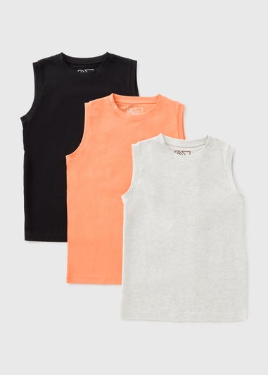 3 Pack Boys Multi Coloured Vests (7-15yrs)