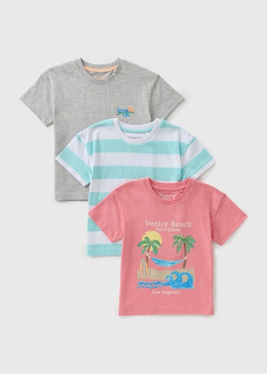 Boys 3 Pack Pink Venice Beach T-Shirts (1-7yrs)