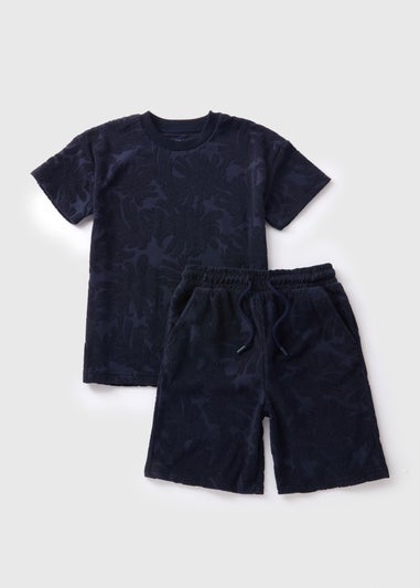 Boys Navy Towel T-Shirt & Shorts Set (7-15yrs)